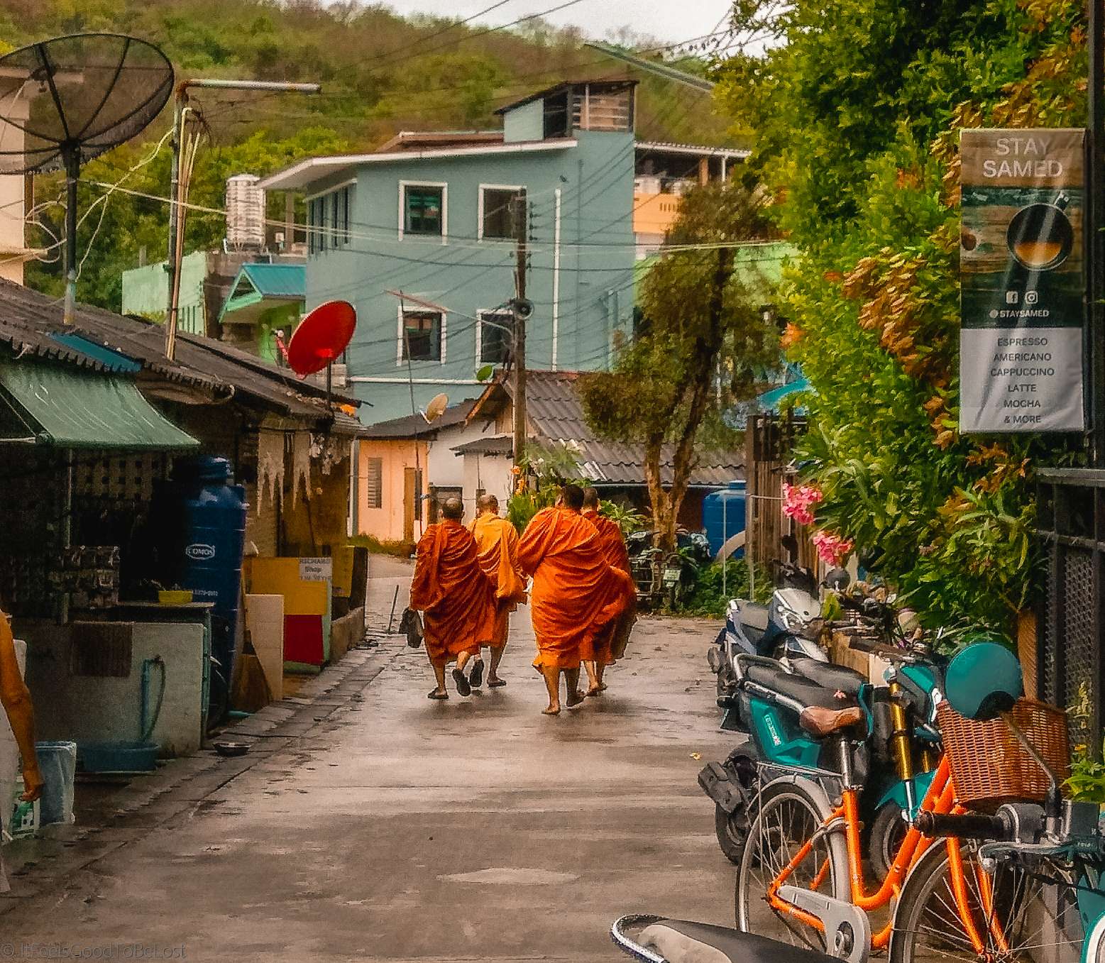 Koh Samed monks walking in the morning