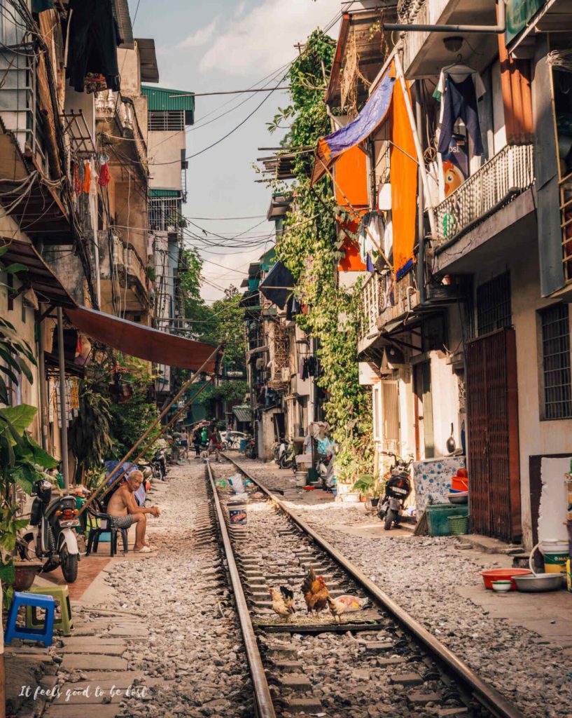 A street in Hanoi where the train pass by